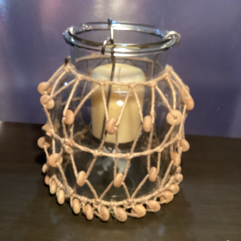 Glass Jar W/Hanging Candle Inside